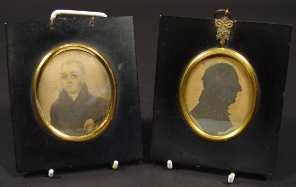 Appraisal: Georgian oval portrait miniature of a gentleman and a silhouette