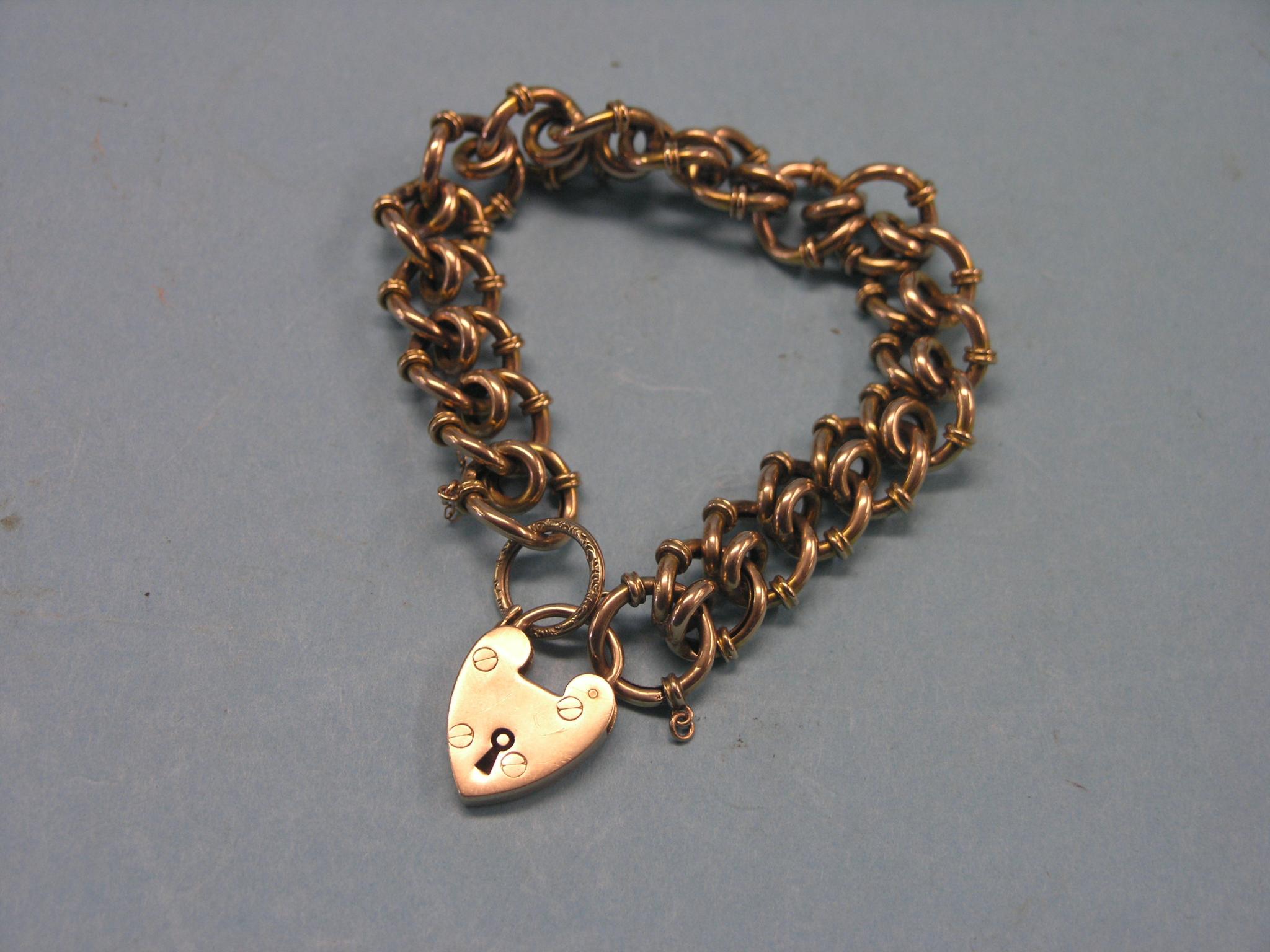 Appraisal: A ct gold hollow-link bracelet with padlock clasp London import