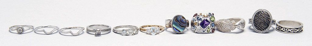 Appraisal: ELEVEN STERLING SILVER LADY'S RINGS By various makers including Stauer