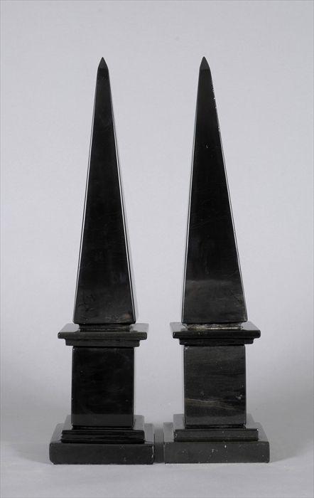 Appraisal: Pair of Black Marble Obelisks x in