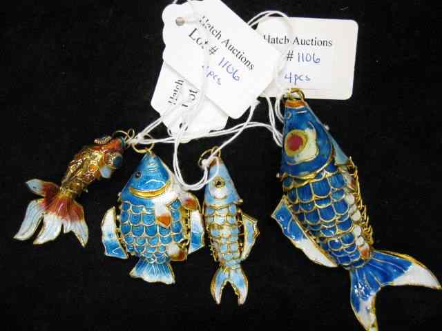 Appraisal: Chinese Enamel Fish Pendants fancy movable '' to '' excellent