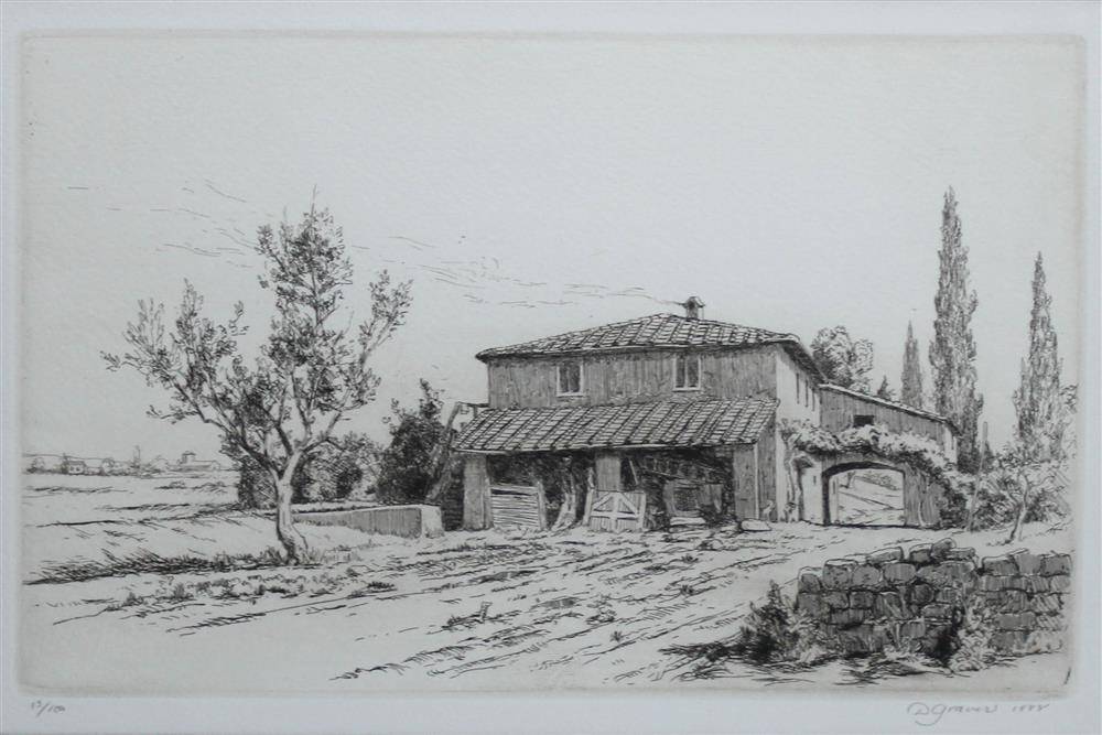 Appraisal: DANIEL GRAVES FARM HOUSE Etching x in sight Framed lower