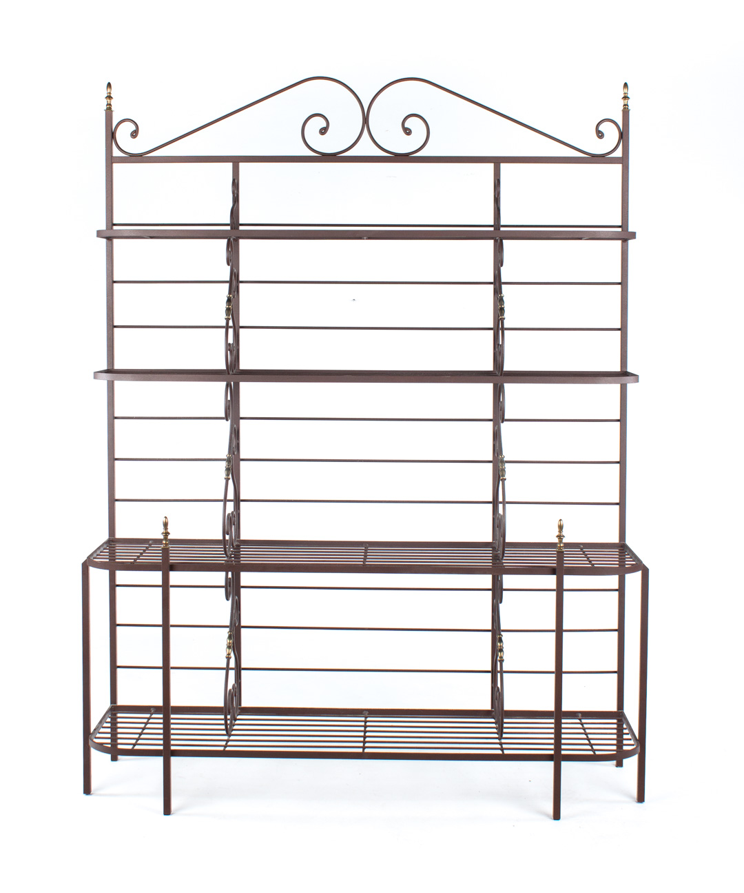 Appraisal: French style wrought iron four-tier baker's rack th century scrolled