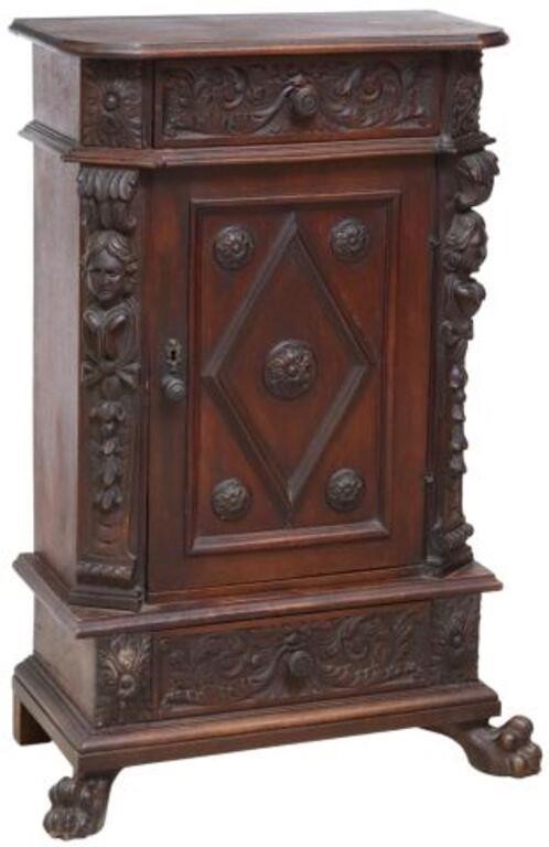 Appraisal: Italian Renaissance Revival carved walnut cabinet th c fitted with