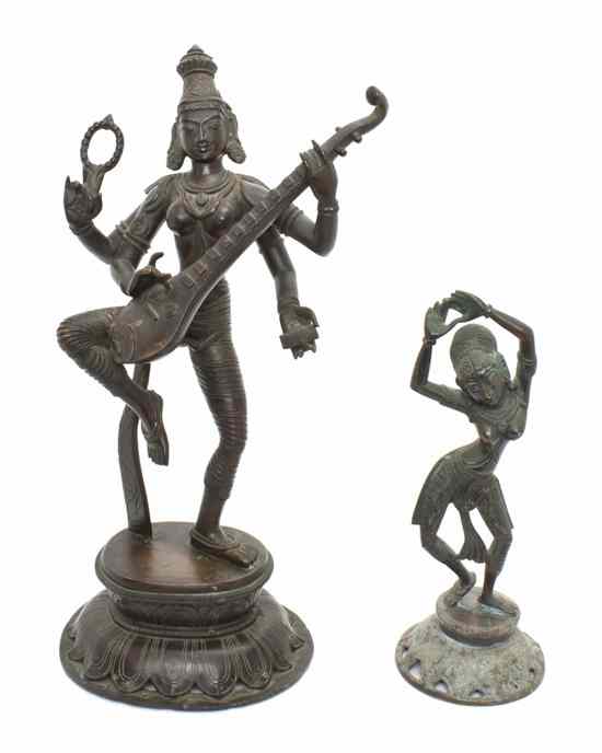 Appraisal: A Pair of Hindu Bronze Figures of Dancers each depicted