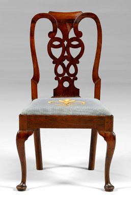 Appraisal: Queen Anne carved walnut side chair pierced splat cabriole legs