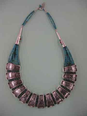 Appraisal: Turquoise Sterling Necklace strand with engraved sterling panels each with