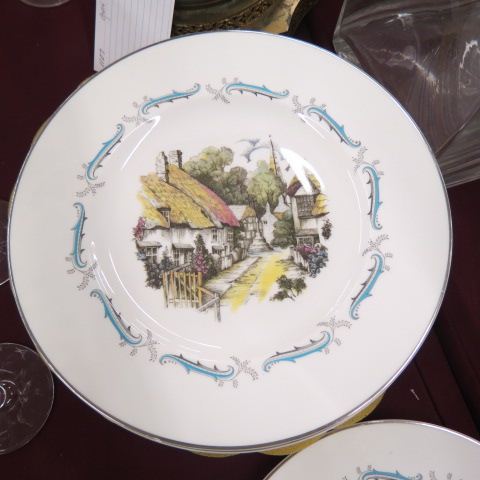 Appraisal: Lichfield Bone China Dinner Plates English village scene excellent