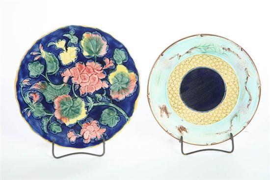 Appraisal: TWO MAJOLICA PLATES Both unattributed Cobalt blue center with yellow