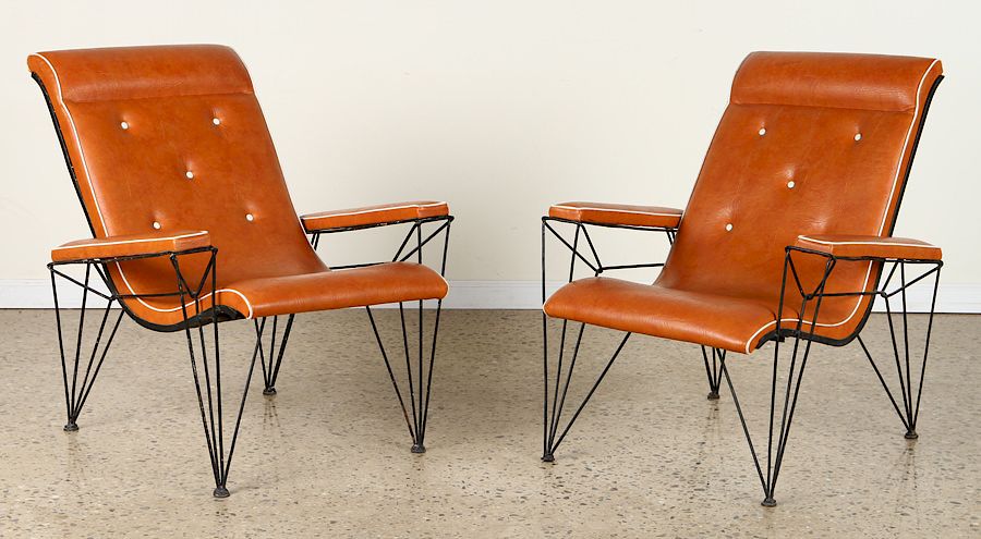 Appraisal: PAIR ITALIAN UPHOLSTERED IRON FRAME LOUNGE CHAIRS A pair of