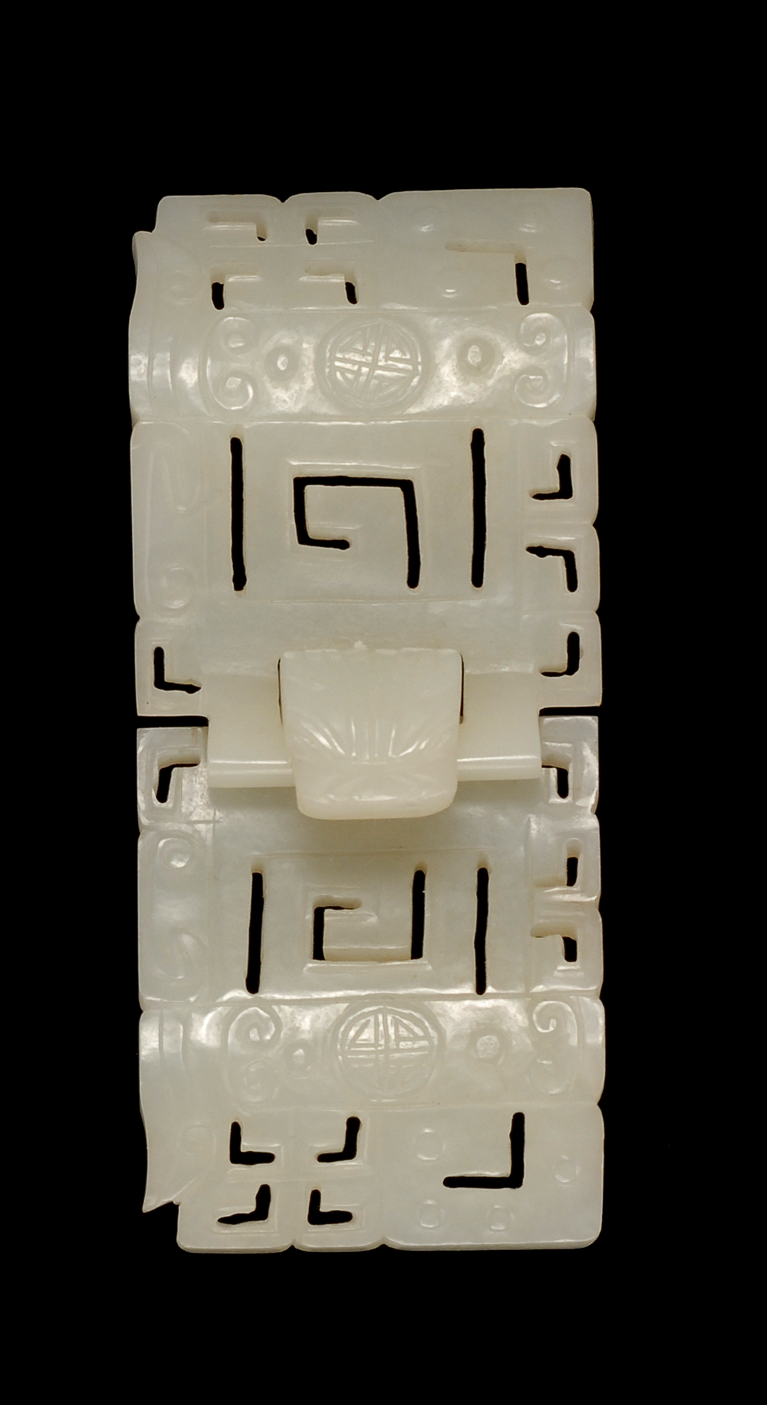 Appraisal: WHITE JADE TWO-PART BELT BUCKLE th CenturyWith dragon's-head clasp and