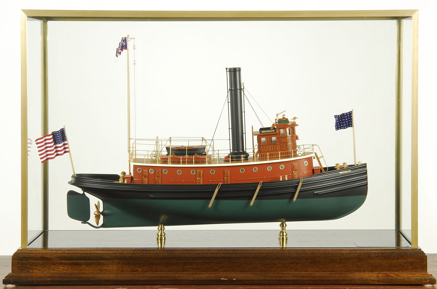 Appraisal: CASED MODEL OF THE TUGBOAT BROOKLYNWith wheelhouse binnacle rope coils