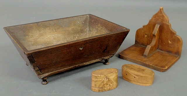 Appraisal: Misc grouping- chestnut wood apple tray with dovetailed construction and