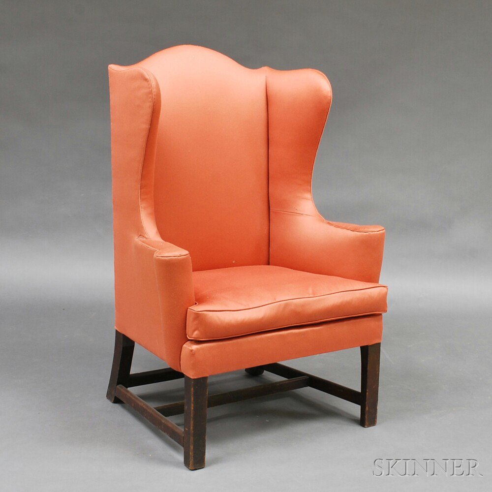 Appraisal: Chippendale Upholstered Mahogany Wing Chair England c the serpentine cresting