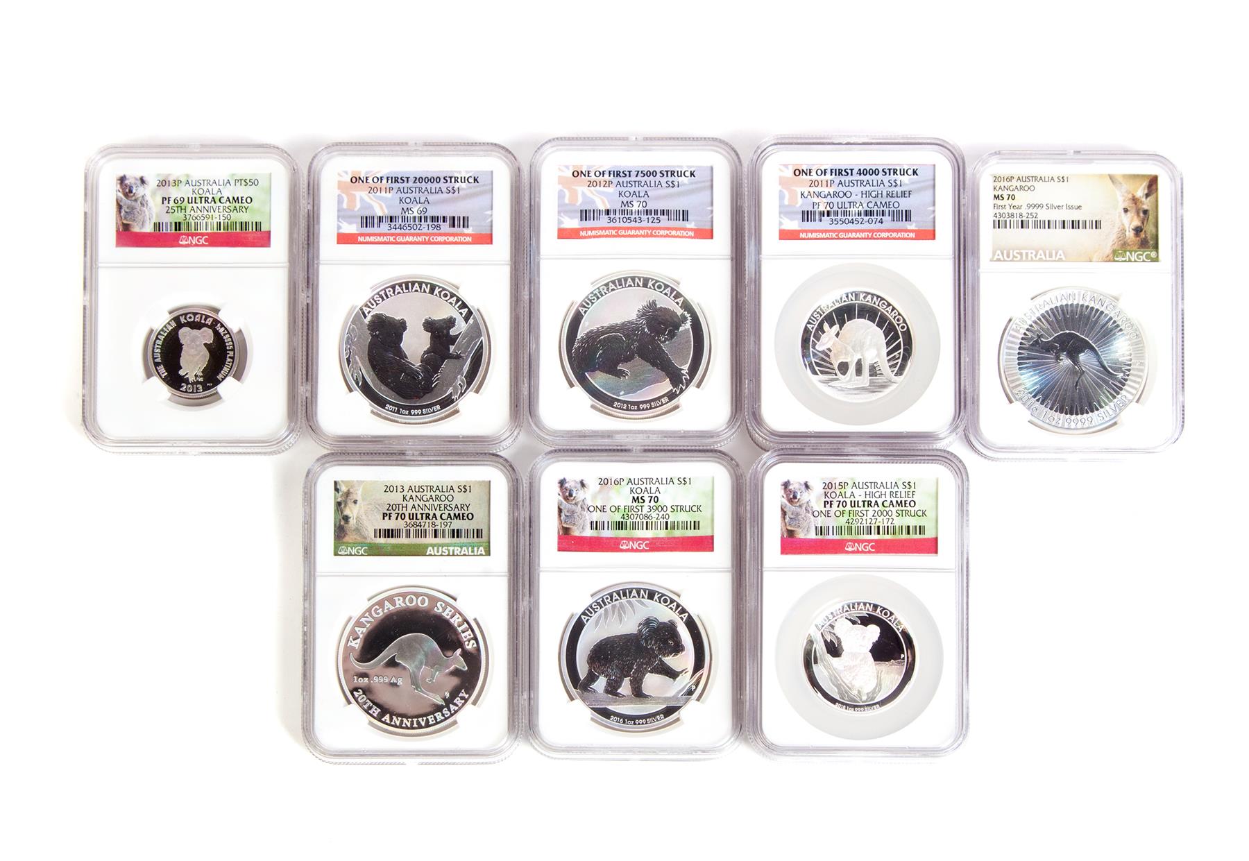 Appraisal: EIGHT SILVER AUSTRALIAN COINS Four with Koalas P MS P