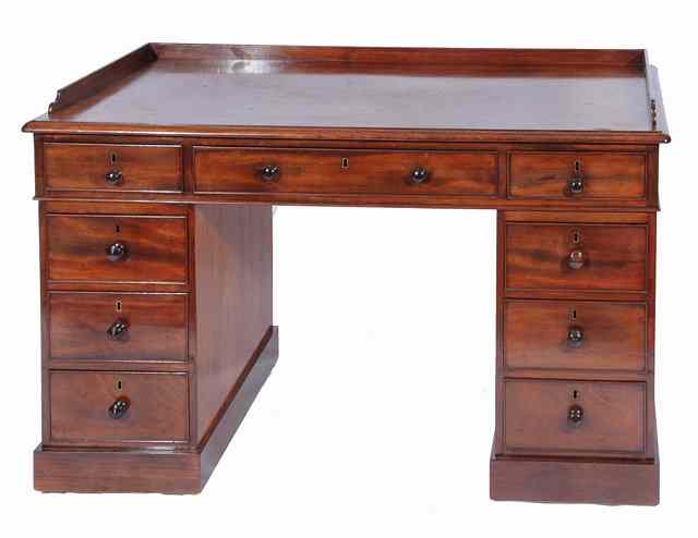 Appraisal: A VICTORIAN MAHOGANY PEDESTAL WRITING DESK with galleried top and