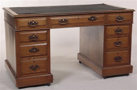 Appraisal: A th century oak pedestal desk the rectangular top with