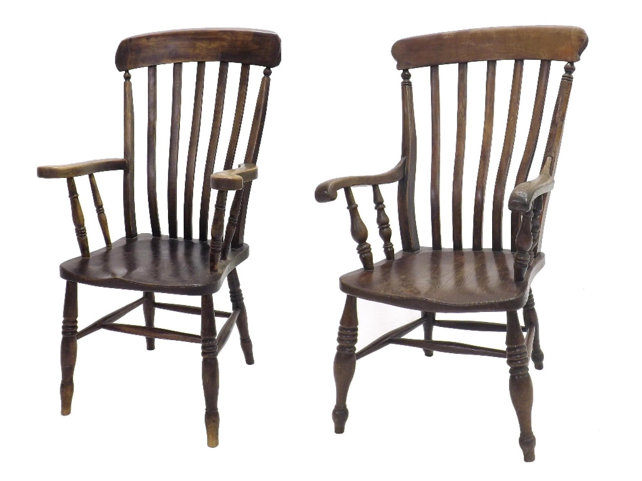 Appraisal: Two similar antique elm seat Windsor carver chairs with turned