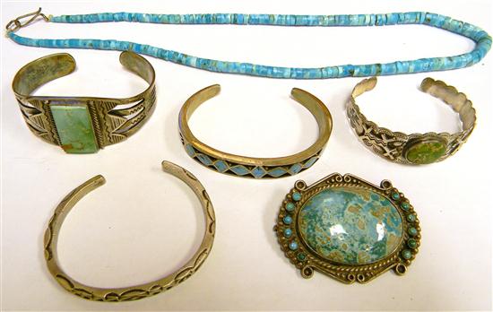 Appraisal: JEWELRY Southwestern American jewelry including four bangle bracelets three set