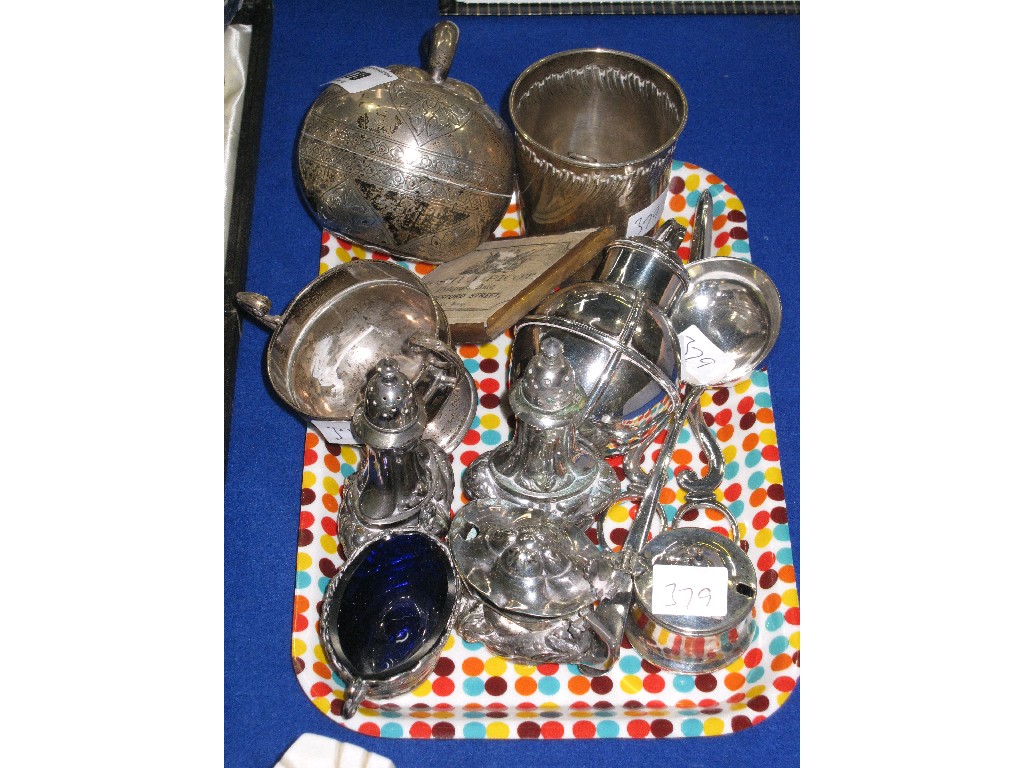 Appraisal: Small of silver and EP items trophy cup condiments ladle