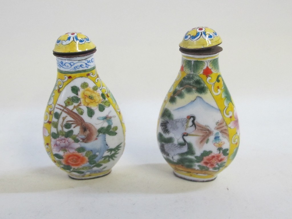 Appraisal: Lot comprising two oriental enamelled snuff bottles