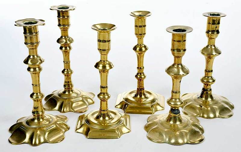 Appraisal: Three Pairs George III Brass Candlesticks th century one pair