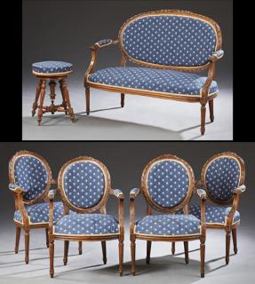 Appraisal: French Louis XVI Style Carved Beech Parlor Suite early th