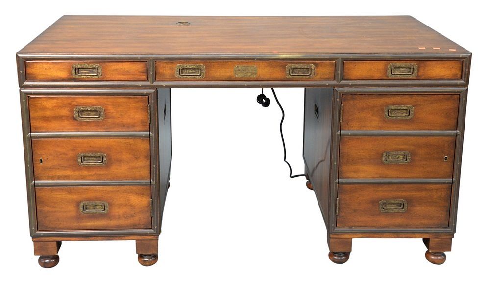 Appraisal: Theodore Alexander Campaign Style Mahogany Desk in Three Sections having