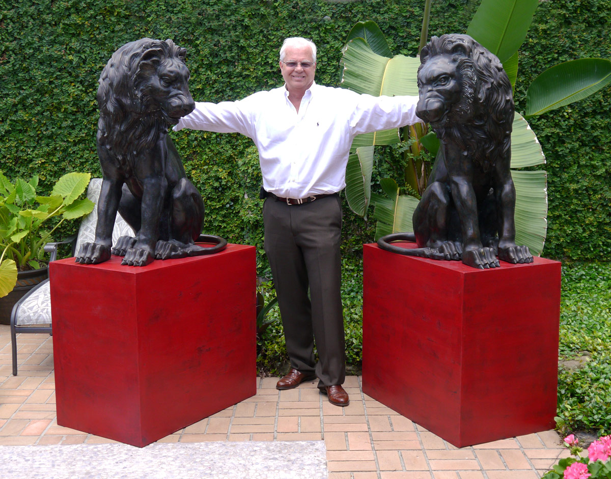 Appraisal: PR BRONZE PALACE GUARD LIONS ON STANDS Full body lions