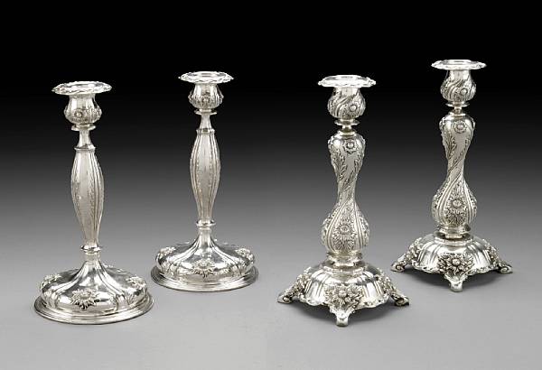 Appraisal: Two pairs of American sterling candlesticksTiffany amp Co New York