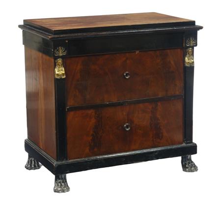 Appraisal: A small French Empire mahogany and ebonised chest the stepped