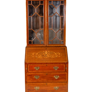 Appraisal: An Edwardian Inlaid Mahogany Secretary Bookcase LATE TH EARLY TH