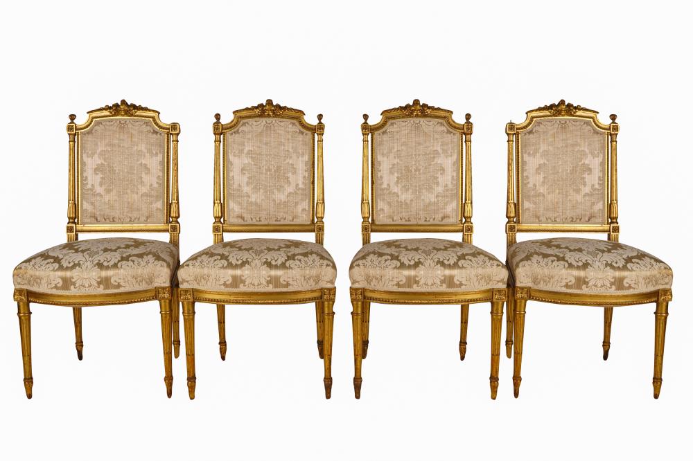 Appraisal: SET OF FOUR LOUIS XVI STYLE GILTWOOD DINING CHAIRSeach covered