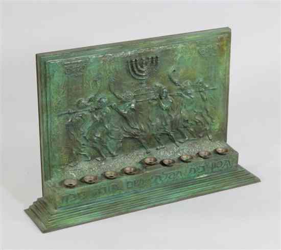 Appraisal: Georges Weil bronze Menorah depicting trumpet blowers carrying the menorah