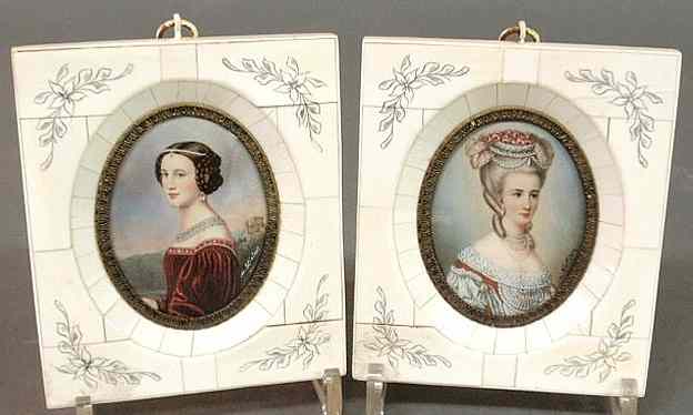 Appraisal: Two Continental miniature oval portraits in ivory frames one signed