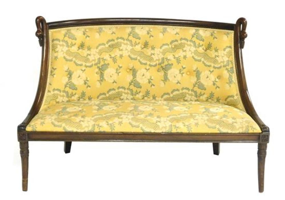 Appraisal: Empire style settee with swans small or diminutive size curved