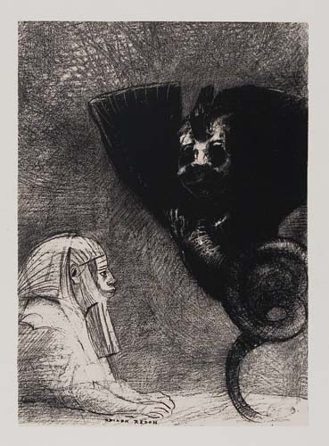 Appraisal: ODILON REDON Le Sphynx Lithograph on chine-appliqu x mm x