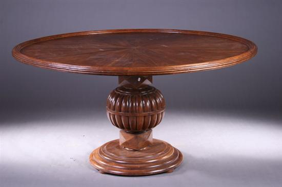 Appraisal: ART DECO-INSPIRED WALNUT CIRCULAR DINING TABLE Late th century Reeded