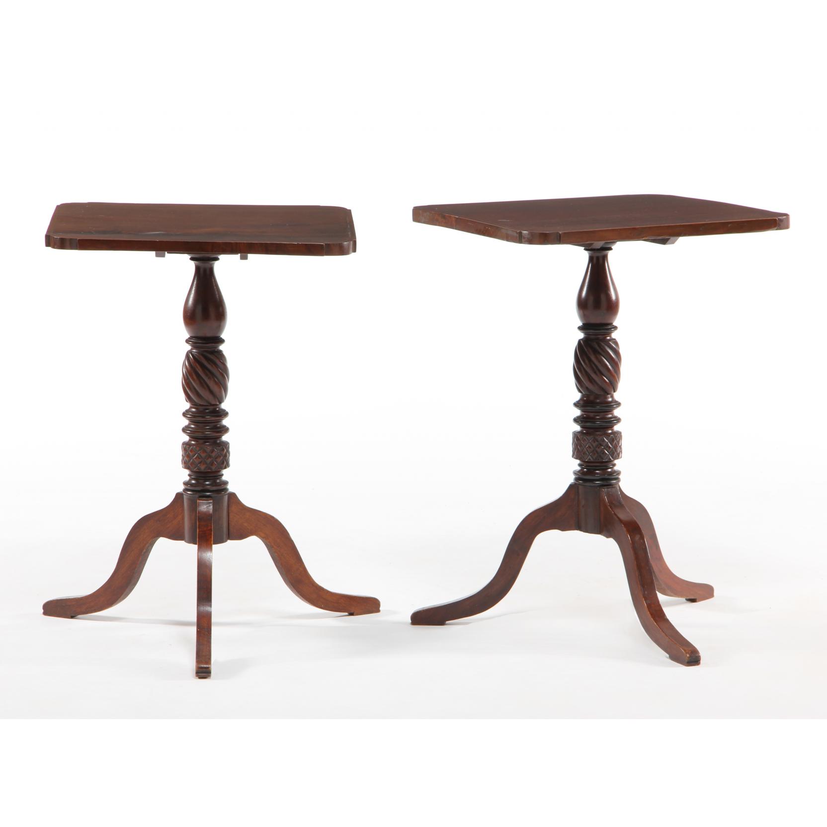 Appraisal: Pair of Southern Tilt Top Inlaid Candletands circa 's attributed