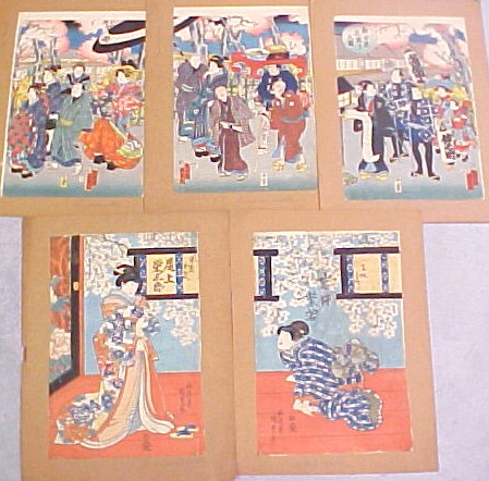 Appraisal: Japanese color woodblock prints including four diptychs artists include Kunisada