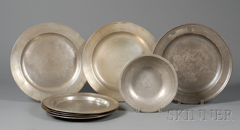 Appraisal: Seven Large Pewter Plates and a Basin early th century