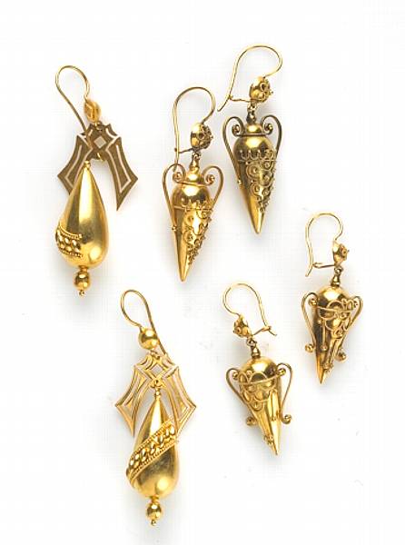 Appraisal: A collection of three pairs of Victorian style k gold