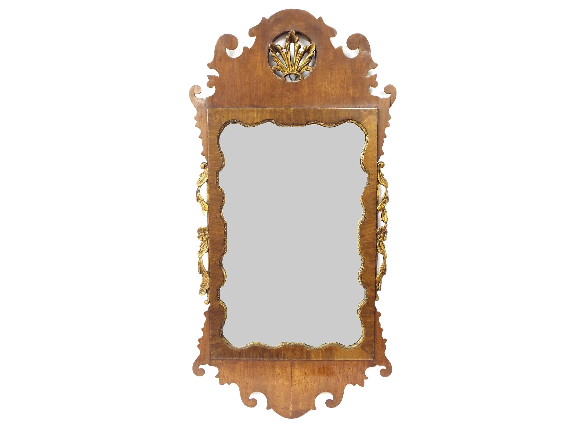 Appraisal: Georgian mahogany fretwork wall mirror the top pierced with gilt