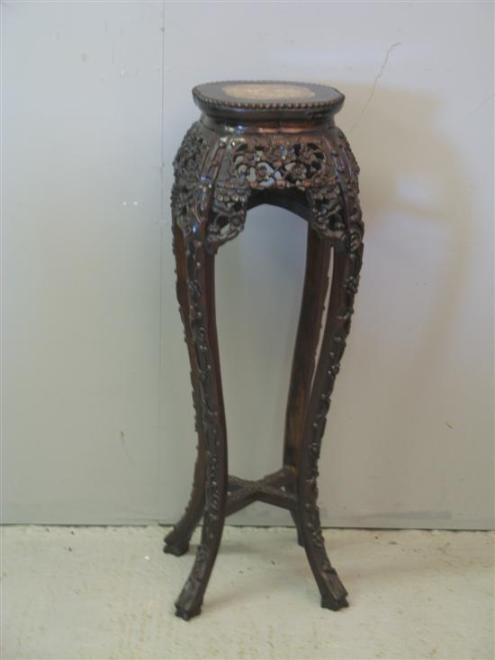 Appraisal: Chinese carved hardwood and marble vase stand h in