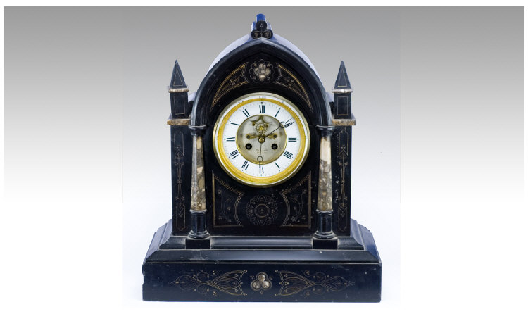 Appraisal: Late th Century Slate Clock with marble colums and decoration