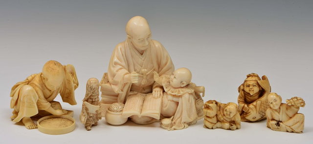 Appraisal: A GROUP OF JAPANESE IVORIES to include a Japanese ivory