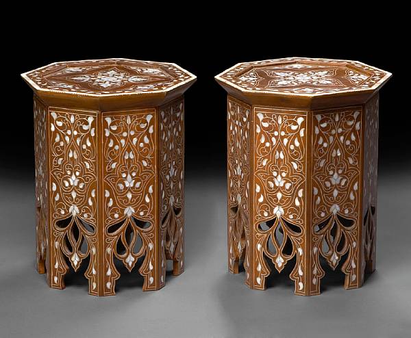 Appraisal: A pair of Levantine shell and bone inlaid occasional tables