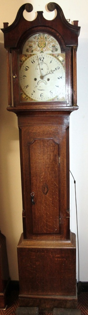 Appraisal: A thC mahogany -day longcase clock with painted arch dial