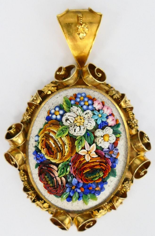 Appraisal: MAGNIFICENT MICRO MOSAIC KT Y GOLD LARGE LOCKET Measures a