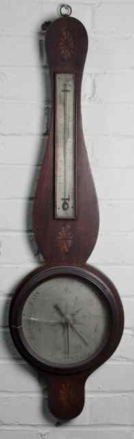 Appraisal: A th Century mahogany and inlaid cased banjo barometer by